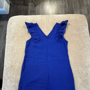 Blue Sleeveless Dress with Ruffle Details